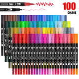 1 x RAW Customer Returns hhhouu 100 Colors Brush Marker Brush Pens Journal Accessories Pens, Double Tip Felt Tip Pens for Children and Adults, Handlettering HO-100B - RRP €29.99