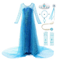 1 x RAW Customer Returns JerrisApparel Girls Princess Sequins ELSA Costume Dress Pageant Party Dress 120, Blue with Accessories  - RRP €35.59