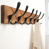 1 x RAW Customer Returns SKOLOO wooden coat rack - 44cm, engraved design, sturdy coat hooks wall with 6 hooks, for hanging clothes, coats, hats, jackets, scarves, backpacks, hook rail wood vintage brown - RRP €26.21