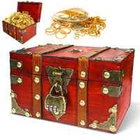 1 x RAW Customer Returns Treasure chest wooden treasure chest with lock for children, treasure chest small children s birthday wedding vintage box lockable chest storage box - RRP €13.1