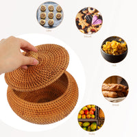 1 x RAW Customer Returns Round Rattan Boxes with Lid 7. 86 Inch Handwoven Serving Bowl Basket Natural Storage Jar Wicker Organizer Container Pot for Coffee Candy Jewelry Tea Snack - RRP €29.35