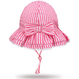 1 x Brand New Dream Bridge Baby Kids Sun Hat Girls Peaked Cap Children Hats Flapper UV Protection Caps Protection Hat Foldable Wide Brim Bucket Hat Soft Cotton Beach Hats White Pink Stripes 48cm - RRP €27.6