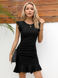 1 x RAW Customer Returns Missufe Summer Dress Casual Dress Bodycon Mini Ruffle Dress Women Short Tight Dresses black, large  - RRP €39.99