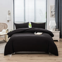 1 x RAW Customer Returns AYSW 4 Pieces Duvet Cover Sets 200x200cm Double Zipper Black Fitted Sheet 140x190 200cm 2 Pillowcases 65x65cm Adult Bedding Set for 2 Persons in Brushed Microfiber - RRP €40.68