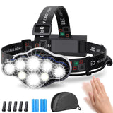 1 x RAW Customer Returns MLIAIMCE Headlamp, Super Bright Headlamp LED Rechargeable 18000 Lumens 8 LED 8 Modes with Red Light Warning Light Head Lamp, IPX4 Waterproof, Perfect for Camping, Fishing, Outdoor, Jogging, Work, Hiking - RRP €17.74