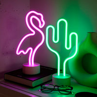 1 x RAW Customer Returns NELUX Pack of 2 Cactus and Flamingo - LED Lamp Neon Sign Wall Decoration Room, Neon Signs Children s Bedroom, Neon Sign Light Party, Neon Light LED Room Decoration, Bar. USB or battery operated - RRP €24.19