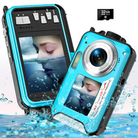 1 x RAW Customer Returns Digital Camera, YISENCE Underwater Camera UHD 4K 56MP Autofocus Digital Camera Waterproof with a 32GB Card Selfie Double Screens Waterproof Camera for Snorkeling - RRP €109.99