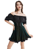 1 x Brand New SCARLET DARKNESS Women s Steampunk Velvet Dress Short Sleeve Off Shoulder with Ruffles Gothic Punk Dress Dark Green Velvet XXL - RRP €40.01