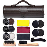 1 x RAW Customer Returns YUET Brown Black Leather Care Shoe Cleaning Kit with Polishing Brush, Premium Luxury Soft Horsehair Bristles Travel Case 12 Pieces - RRP €24.19