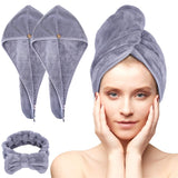 27 x Brand New Acksonse Hair Turban 2 Pack, Turban Towel with Button, Quick-drying Hair Towel for Women, Microfiber Towel for Head and Long Hair Pink 1 Bandanas 1 Headband  - RRP €217.35