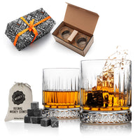 1 x RAW Customer Returns Gift set with whiskey stones and glasses, 2 whiskey glasses, whiskey gift set for men, whiskey glass set as a 40th birthday gift for him - RRP €21.99