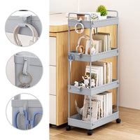 1 x RAW Customer Returns SOLEJAZZ 4-Tier Storage Cart Sliding Removable Cart Storage Cart Mobile Shelf for Kitchen, Bathroom, Laundry, Bedroom, Narrow Spaces, Plastic, Gray - RRP €27.31