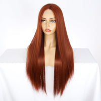 1 x RAW Customer Returns PORSMEER Copper Red Wig Long Straight Straight Wigs for Women Girls Afro Natural Synthetic Hair Middle Part Lace Hairline Wig Party Costume Ginger Orange Wig Auburn  - RRP €30.23