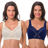 1 x RAW Customer Returns Curve Muse Women s Plus Size Minimizer Lace Full Coverage Unlined Wireless Bra-2 Pack-Navy,White-90D- EU 75D  - RRP €37.68