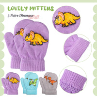 2 x Brand New EBOOT 3 Pairs Toddler Dinosaur Children s Gloves Winter Knitted Children s Gloves Warm Ski Gloves Unisex Baby Gloves for 1 to 4 Years Sweet, Light Grey, Purple, Light Green  - RRP €55.2