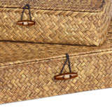 2 x Brand New FIAFPEG Set of 2 Flat Woven Wicker Baskets with Lids, Natural Seagrass Basket Boxes, Multipurpose Organizer, Boxes for Shelf Organizer - RRP €54.44