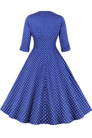 1 x RAW Customer Returns AXOE women s 60s dress with 3 4 sleeves cocktail dress evening dress blue with white dots, size 44, XXL - RRP €37.3