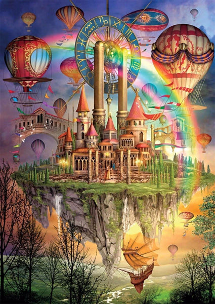 4 x Brand New PROW Colorful Wooden Puzzle, Fantasy Rainbow Island Hot Air Balloons Palace - Puzzle, 1000 Pieces, Final Size 30 X20 , Basswood Premium Quality - RRP €81.6