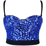 1 x RAW Customer Returns Charmian Women s Spaghetti Straps Rhinestone Beaded Push Up Bra Studded Gem Clubwear Party Bustier Crop Top Blue Medium - RRP €66.0