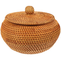 1 x RAW Customer Returns Round Rattan Boxes with Lid 7. 86 Inch Handwoven Serving Bowl Basket Natural Storage Jar Wicker Organizer Container Pot for Coffee Candy Jewelry Tea Snack - RRP €29.35