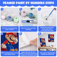 7 x Brand New NAIMOER Cartoon Painting By Numbers Adults, Framed Painting By Numbers with Wooden Bracket, Mario Painting By Numbers Children DIY Acrylic Oil Painting With All Tools Home Table Wall Decoration 30X40cm - RRP €142.8