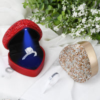 1 x RAW Customer Returns Jinlaili ring box with LED, ring box wedding rhinestones, velvet ring box with ring sizer, ring presentation box, ring gift box for engagement wedding counter display, 72x67x45mm red  - RRP €20.4