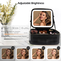 1 x RAW Customer Returns MOMIRA Travel Makeup Bag Cosmetic Bag with Lighted Mirror, Adjustable Brightness in 3 Color Scenarios, Waterproof Makeup Training Box, Gift for Women Black  - RRP €40.33