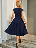 1 x RAW Customer Returns DRESSTELLS women s evening dresses, elegant for wedding dresses, cape arm mother of the bride dresses, 1950s vintage retro cocktail dress, navy S - RRP €35.38