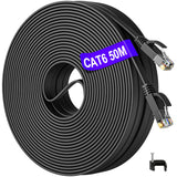 1 x RAW Customer Returns 50m LAN cable Cat 6 network cable 50 meters outdoor, RJ45 flat Ethernet cable high speed WiFi cable black LAN cable extension 50m internet cable, compatible with Cat.5 Cat.5e router switch modem - RRP €33.99