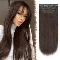 1 x RAW Customer Returns FESHFEN Clip-in extensions, 4 pieces hair extensions with clips, synthetic straight hair extension, black, brown, long hair extensions, clip-in hairpiece for women, 50 cm - RRP €24.99