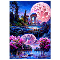 5 x Brand New YOUYIDUN 5D DIY Diamond Painting Kit, Pink Moon Diamond Art Painting Kit, Cross Embroidery Digital Canvas Gift, Adult, Wall, Home Decoration Painting Supplies - RRP €102.0