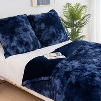 3 x Brand New HOMFINE Plush Duvet Bed Linen 135x200-Fluffy Warm Cuddly Blanket Winter Blanket Flannel Quilted Blanket Fleece Blanket Down Blanket with 2 Pillowcases 80x80, Blue - RRP €48.39