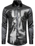 1 x RAW Customer Returns JOGAL Men s Sequin Long Sleeve 70s Style Shirt Black Silver XXL - RRP €36.99