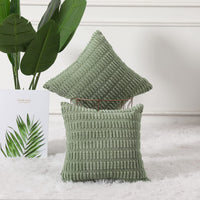 1 x RAW Customer Returns Mandioo Set of 2 sage green plush boho decorative throw pillow covers 50 x 50 cm, super soft striped corduroy decorative pillow cover sofa cushion decorative couch cushion pillow cover for sofa couch - RRP €16.36