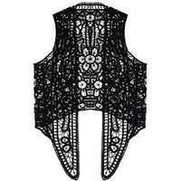 1 x RAW Customer Returns SATINIOR Boho Hippie Crochet Vest Open Hollow Lace Draped Hippie Vest Cardigan Women Irregular Sleeveless Vest Black  - RRP €19.99