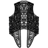 1 x RAW Customer Returns SATINIOR Boho Hippie Crochet Vest Open Hollow Lace Draped Hippie Vest Cardigan Women Irregular Sleeveless Vest Black  - RRP €19.99