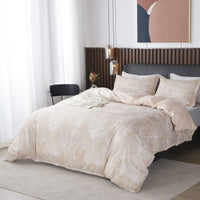 1 x RAW Customer Returns Jemiipee Double Duvet Cover Set with Tropical Leaves Pattern, 1 x Duvet Cover 240x220 cm and 2 x Pillowcases 50x80 cm Duvet Cover Set Microfibre Beige Bed Linen - RRP €39.34