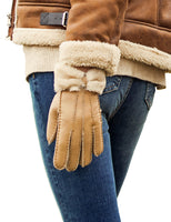 1 x Brand New YISEVEN Women s Winter Sheepskin Leather Gloves Soft Lambskin Full Finger Knitted Warm Furry Wool Lined, Camel XL 8 -9  - RRP €21.6