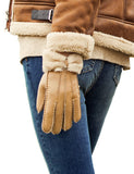 1 x Brand New YISEVEN Women s Winter Sheepskin Leather Gloves Soft Lambskin Full Finger Knitted Warm Furry Wool Lined, Camel XL 8 -9  - RRP €21.6