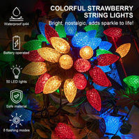 1 x RAW Customer Returns LED fairy lights batteries, 50 strawberries LED chain decorative fairy lights for party festival Halloween Christmas decorating - RRP €19.99