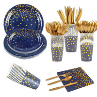 2 x Brand New 168 Pieces White and Gold Party Tableware Set Plates Napkins Cups Straws Spoons Forks Knives Party Accessories Paper Plates Set for Birthday Weddings Christmas-24 Guests - RRP €40.8