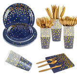 2 x Brand New 168 Pieces White and Gold Party Tableware Set Plates Napkins Cups Straws Spoons Forks Knives Party Accessories Paper Plates Set for Birthday Weddings Christmas-24 Guests - RRP €40.8