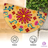 1 x RAW Customer Returns LUA VIKA doormat coconut semi-circular, doormat for inside and outside, dirt trap mat for your front door, washable, with non-slip PVC, funny doormats, outside doormats, doormat 40x70 flowery  - RRP €24.99