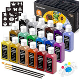 1 x RAW Customer Returns Shuttle Art textile paint machine washable, 18 washable fabric paints 60ml each in bottles with brushes, templates, waterproof fabric paints for children on T-shirts, shoes, jeans, bags, clothing - RRP €29.99