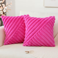 1 x RAW Customer Returns JOTOM Set of 2 Faux Fur Plush Pillow Cases, Decorative Soft Striped Fuzzy Pillowcase Cushion Covers Sofa Cushions Throw Pillows Decorative Pillowcase for Living Room Bedroom Decoration 50x50cm, Hot Pink  - RRP €20.16