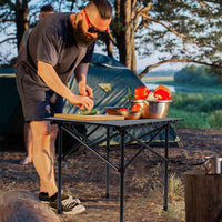 1 x RAW Customer Returns Neloheac Small Folding Camping Table with Roller Table Top, Portable Square Folding Table with Carrying Bag, Carbon Steel Garden Table 50cm for Picnic Grill Balcony, Black - RRP €35.47