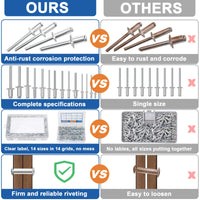 3 x Brand New 500 Pieces Aluminum Rivets, Pop Rivets, Blind Rivets, 14 Sizes Blind Rivet Kit, 2.4 mm, 3.2 mm, 4.0 mm, 4.8 mm, 6.4 mm, for Metal Plastic Wood - RRP €57.45