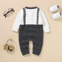 1 x Brand New Borlai Newborn Baby Boys Knitted Romper Long Sleeve Gentleman Bow Tie Winter Warm Sweater Outfit Set Navy Blue, 68 3-6 Months  - RRP €21.17