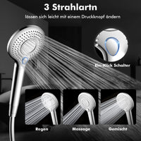 1 x RAW Customer Returns Shower head with filter MEKO high pressure hand shower with filtration in 15 layers 1.5M hose 3 jet types Economical shower head for removing hard water, residual chlorine, bacteria and heavy metals - RRP €35.99