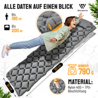 1 x RAW Customer Returns Wandertal self-inflating sleeping pad air mattress camping, outdoor sleeping pad ultralight kit bag PUMP INTEGRATED camping mattress - choose color black  - RRP €41.9